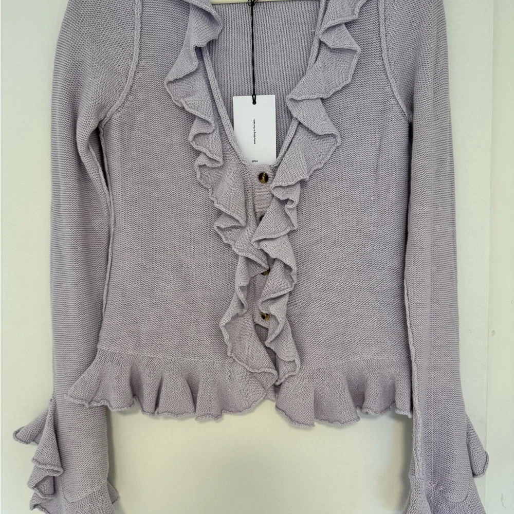 🆕 LPA RUFFLE COTTON/ SILK CARDIGAN- LILAC- SIZE L- UNWORN W/ TAGS - Picture 2 of 5